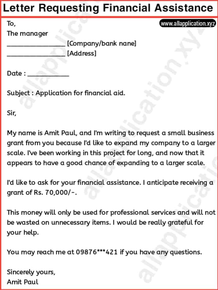 Sample Letter Requesting Financial Assistance To Start A Business