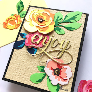 Altenew floral card with Jumbo garden picks, colorful flower card, Ishani cards, Quillish, Diecut floral card