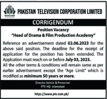 Jobs in Pakistan Television Corporation Limited PTV