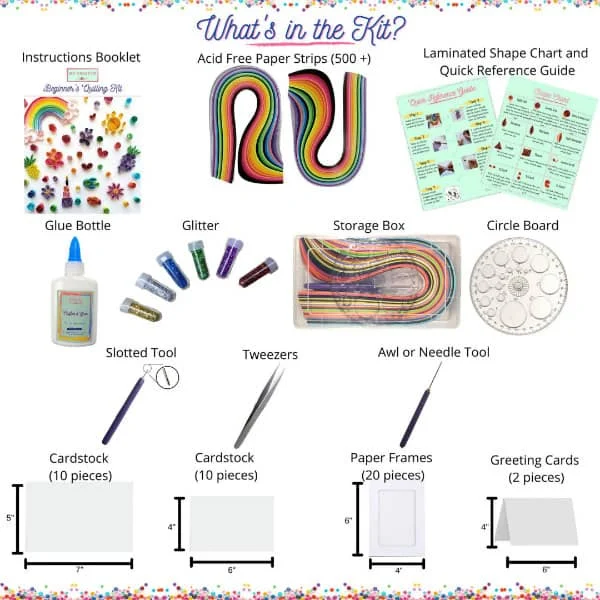 contents of a beginner quilling kit