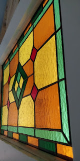 Uus vitraaž uksele, klaasiga uks, kollane ja roheline klaas, stained glass, stained glass door