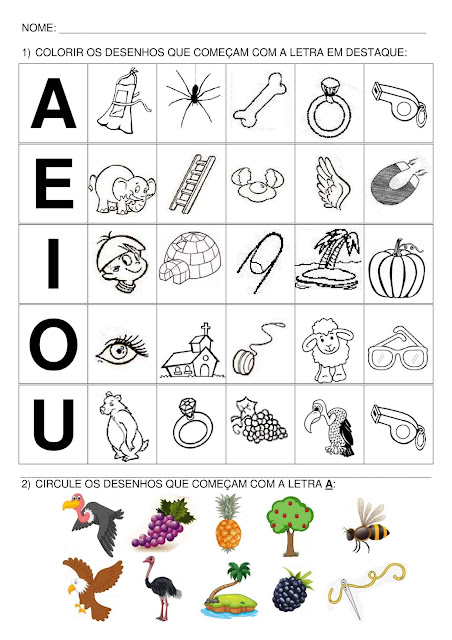 Colorir os desenhos que começas com vogais png
