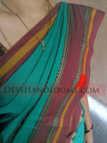 Turquoise color Narayanpet cotton saree,