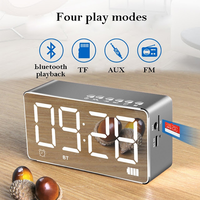 Bakeey Q31 Wireless bluetooth 5.0 Speaker LED Display Dual Alarm Clock FM Radio TF Card Stereo Speaker with Mic