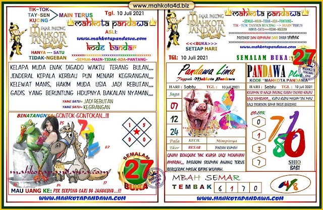 Syair Prediksi Pakong Mahkota Pandawa Sabtu, 10 - Juli - 2021