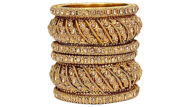 Mansiyaorange Traditional Fancy Designer Party Wedding Wear Original Hand Work Antique Golden Bangles for Women Stylish