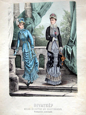 Coloured engravings of 2 women - 1870s