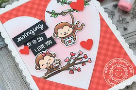 Sunny Studio Stamps: Love Monkey Stitched Hearts Fancy Frames Love Themed Card by Juliana Michaels