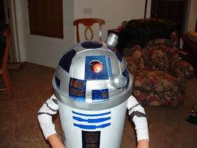 My son in a home-made R2-D2 cosutme | A Constantly Racing Mind
