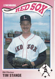 Tim Stange 1990 Lynchburg Red Sox card, Stange posed with glove