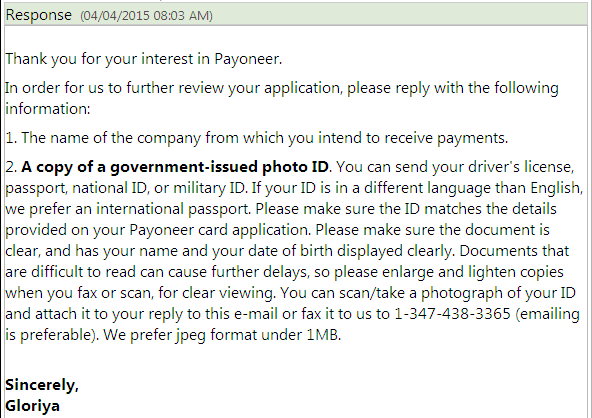 Response from payoneer team