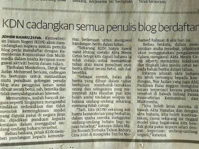 KDN cadangkan semua penulis blog berdaftar