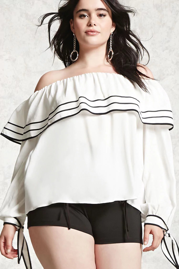 Plus Size Off-The-Shoulder Black And White Top