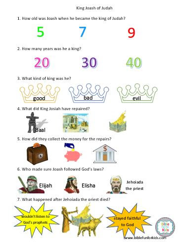 8 Kings 7 Athaliah 8 Joash Bible Fun For Kids