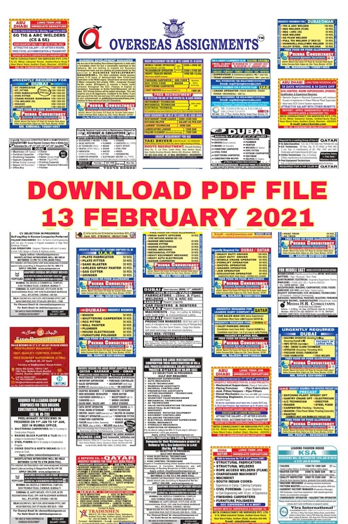 ASSIGNMENTS ABROAD TIMES EPAPER JOBS TODAY PDF FILE 13/02/21