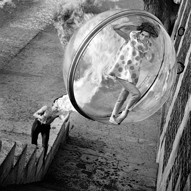 a Melvin Sokolosky fashion photograph, plastic bubble