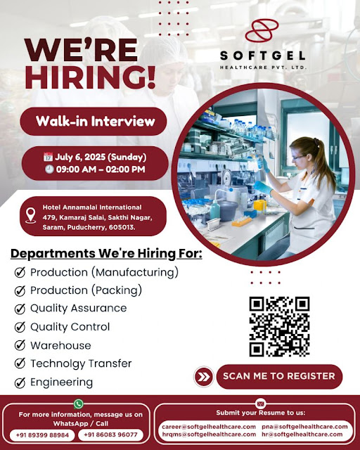 Softgel Healthcare Walk-In Interview On 6th July - Check Details