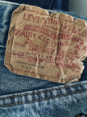 A close up of a vintage levi's label