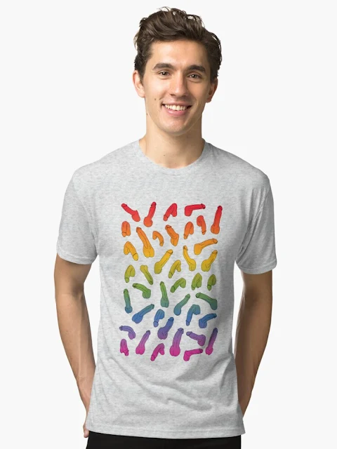 Penis pop art T-shirt in pride colors.