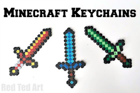 Minecraft Hama bead sword keychains