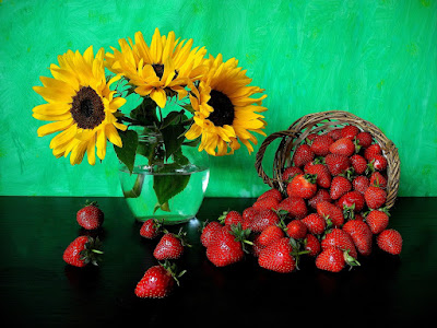 foto de girasoles con fresas