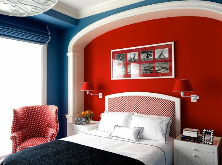 red two colour combination for bedroom walls