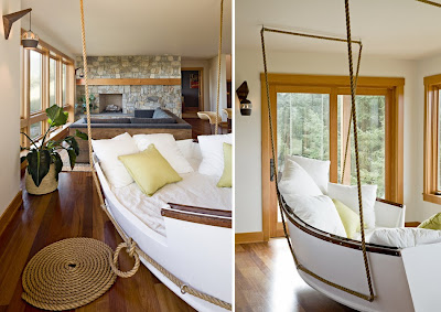 desirable hanging day bed inside the main living area