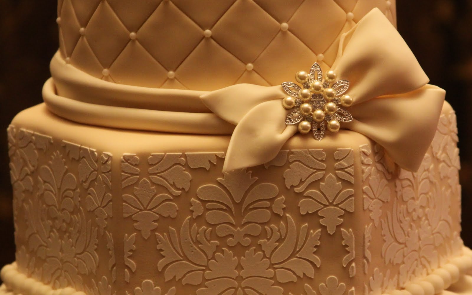 Ivory Damask Wedding Cake