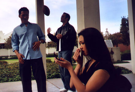 A production still of Elle, Chris and Mike during Day 1 of filming for ENVIOUS...on December 12, 2003.