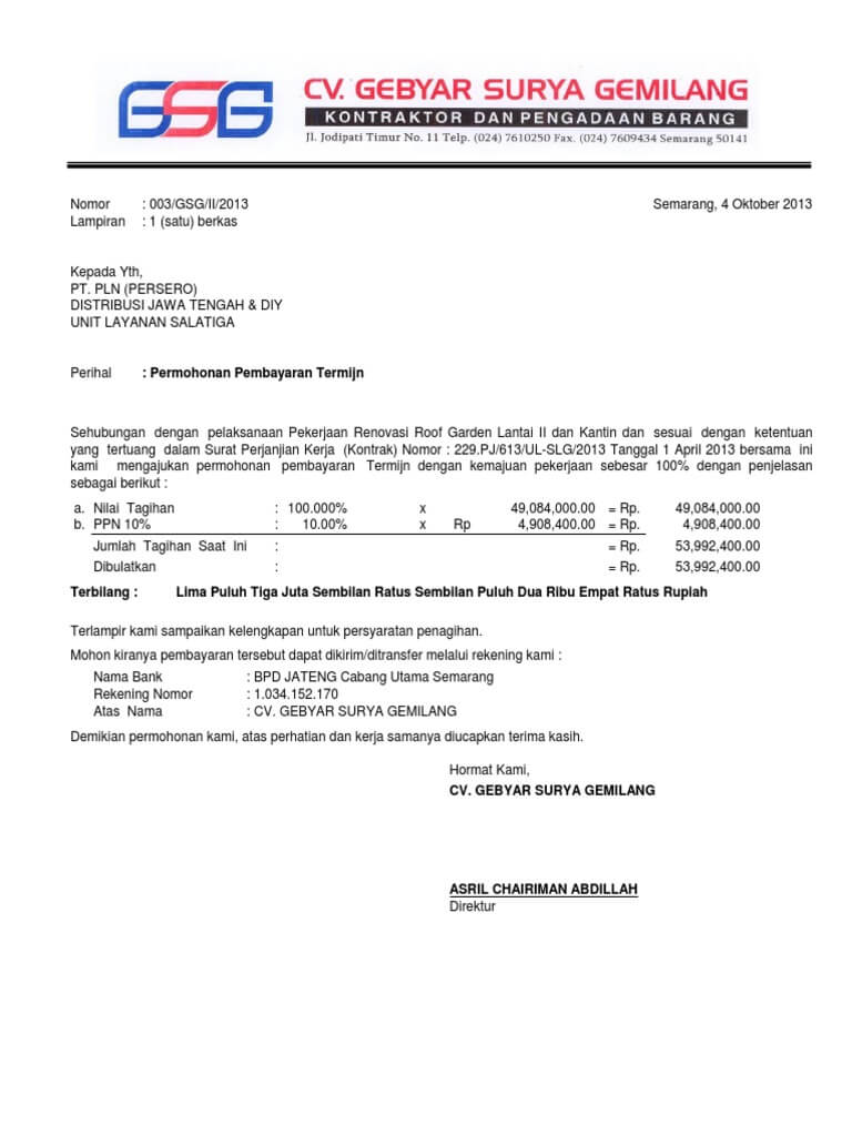 Contoh Surat Keterlambatan Invoice  Contoh Surat