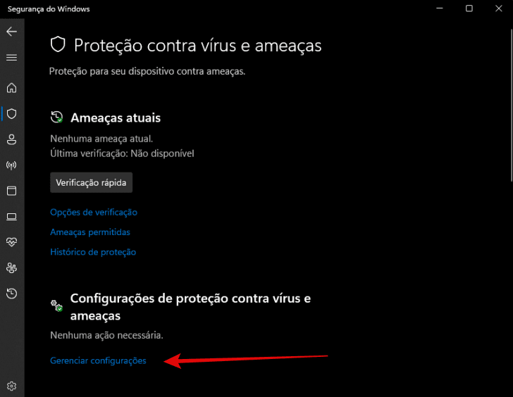 Painel de configurações do Windows