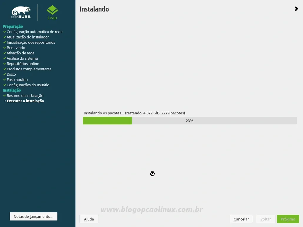 Aguarde a conclusão da instalação, o que pode demorar alguns minutos