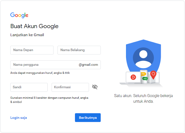 Form pendaftaran akun Google Gmail