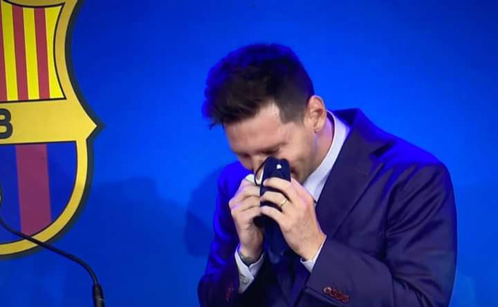 Lionel Messi breaks down in tears as he bids goodbye to Barcelona in emotional press conference