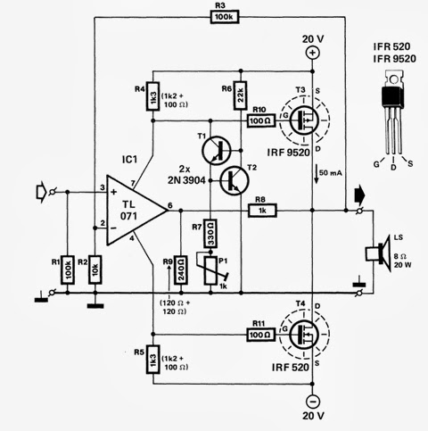 Power Amplifier Mosfet 20 W Skema Rangkaian Elektronika Power Amplifier Mosfet 20 W Skema Rangkaian Elektronika