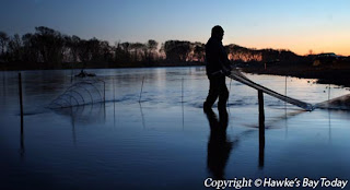 Jim Hartley of Hastings, up before dawn to catch whitebait on the Tukituki River, Haumoana photograph