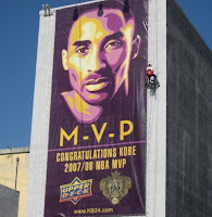 Kobe Bryant MVP Billboard hung on the side of the Henry Fonda Theater at the intersection of Hollywood and Vine in Los Angeles