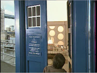 Photo of child entering the TARDIS from 1993 documentary