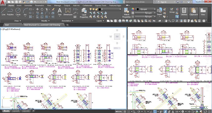 Steel Structural Connections Blocks with Measurement AutoCAD Drawing