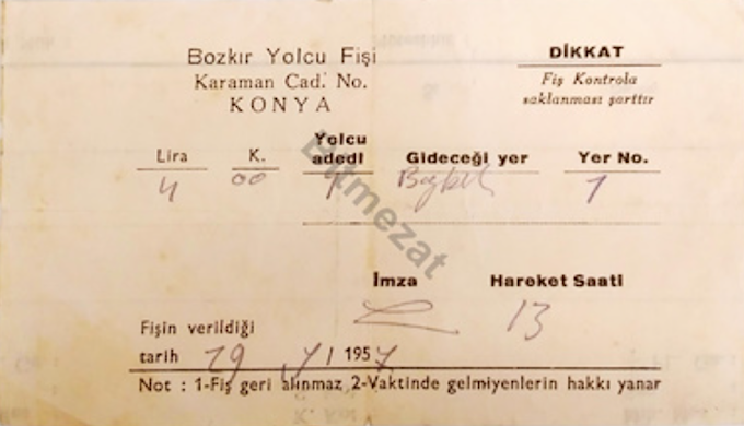 Konya'dan Bozkır'a yolculuk 4 Lira Yıl 1957