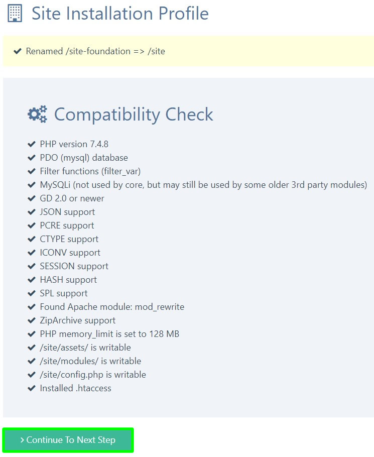 processwire installation compatibility check