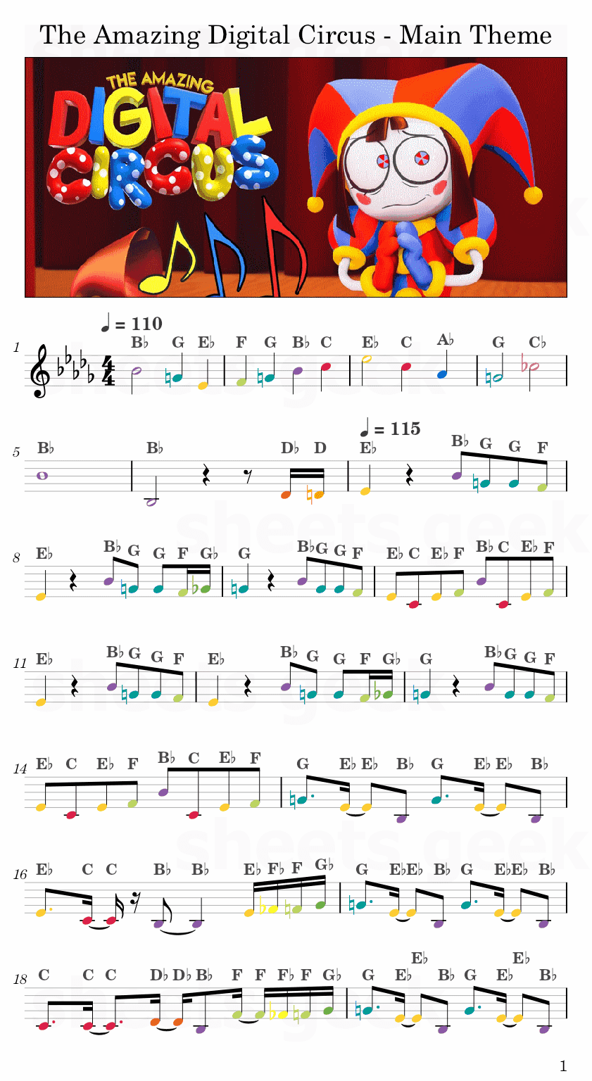 The Amazing Digital Circus - Main Theme Easy Sheet Music Free for piano, keyboard, flute, violin, sax, cello page 1
