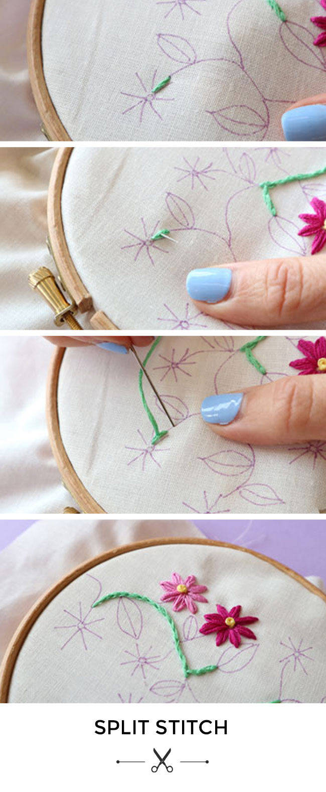 Split stitch embroidery tutorial