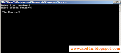 C program Find Sum Of Two Numbers