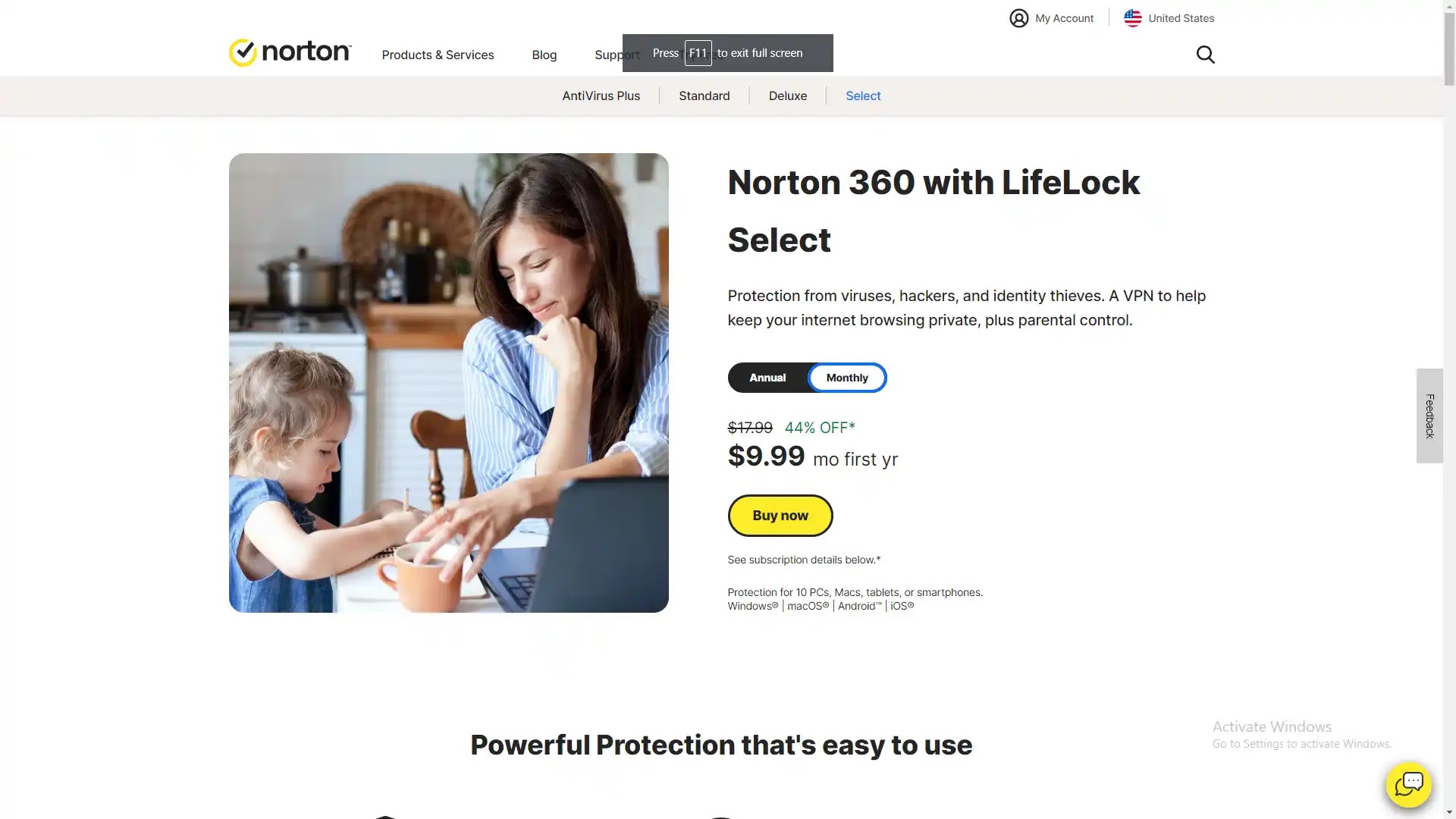 Norton 360 with LifeLock select antivirus for windows 10 & 11