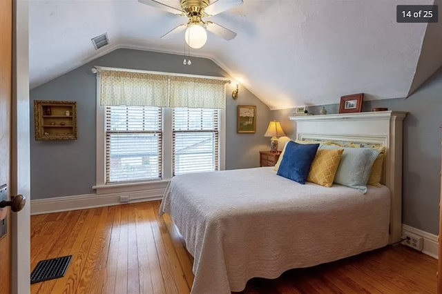 color photo of upstairs bedroom with two windows and beautiful hardwood floors, Sears Kilbourne 201 Iola Street Glenshaw Pennsylvania