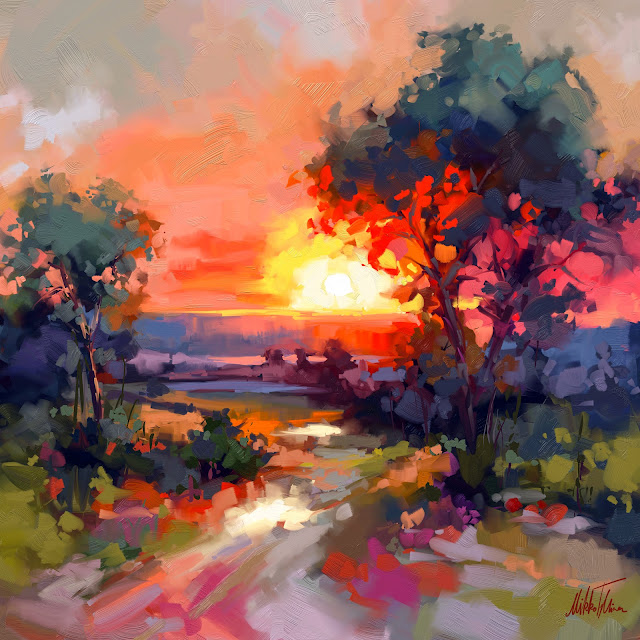 Summer lyrical  sunset, digital oil painting by Mikko Tyllinen