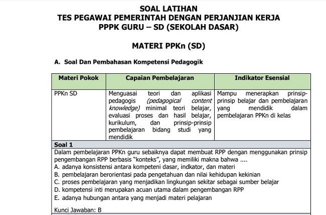 √ Kumpulan Contoh Soal Tes Seleksi PPPK Materi Soal PPKN SD Terbaru