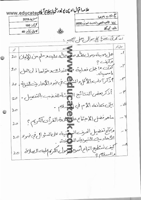 Aiou MA Arabic Past Papers 4538