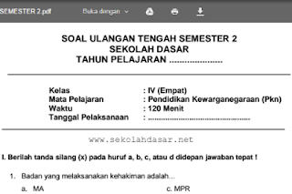 Soal Latihan UAS PKn Kelas 4 SD/MI Semester 2  